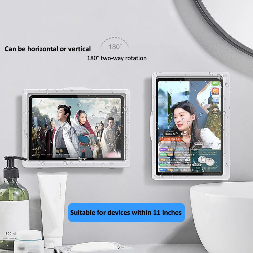 Home Wall Mounted Tablet Case Waterproof Shower Sealing Storage Box Self-Adhesive Holder Touch Screen Bathroom Kitchen for Ipad